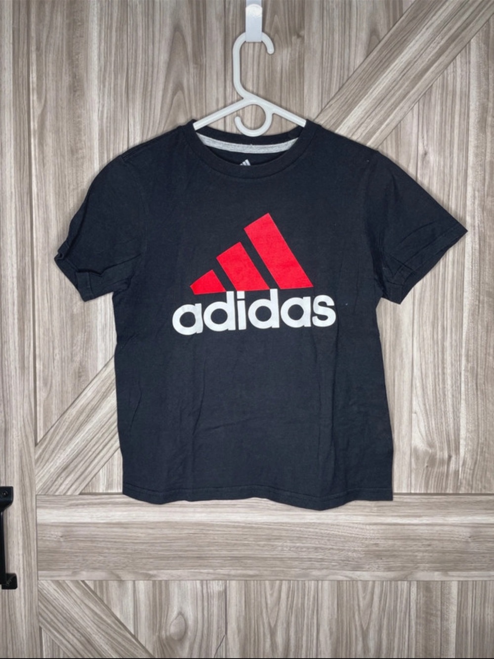 adidas Black Tee with Red Logo and White Wordmark